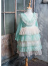 Tiffany Blue Soft Yarn Layered Flower Girl Dress